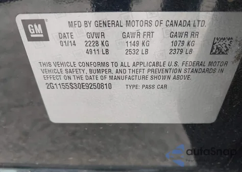 2014 Chevrolet Impala 2Lz z USA, uszkodzony, nr VIN 2G1155S30E9250810